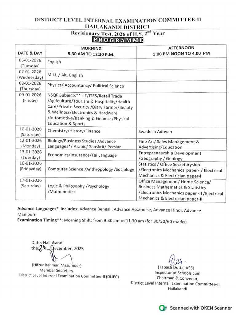 Routine Class-12 Revisionary Test, 2026 | PDF