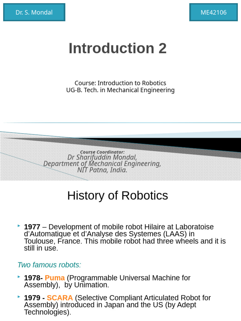 Lecture 2 Introduction To Robotics 2 | PDF | Robot | Robotics