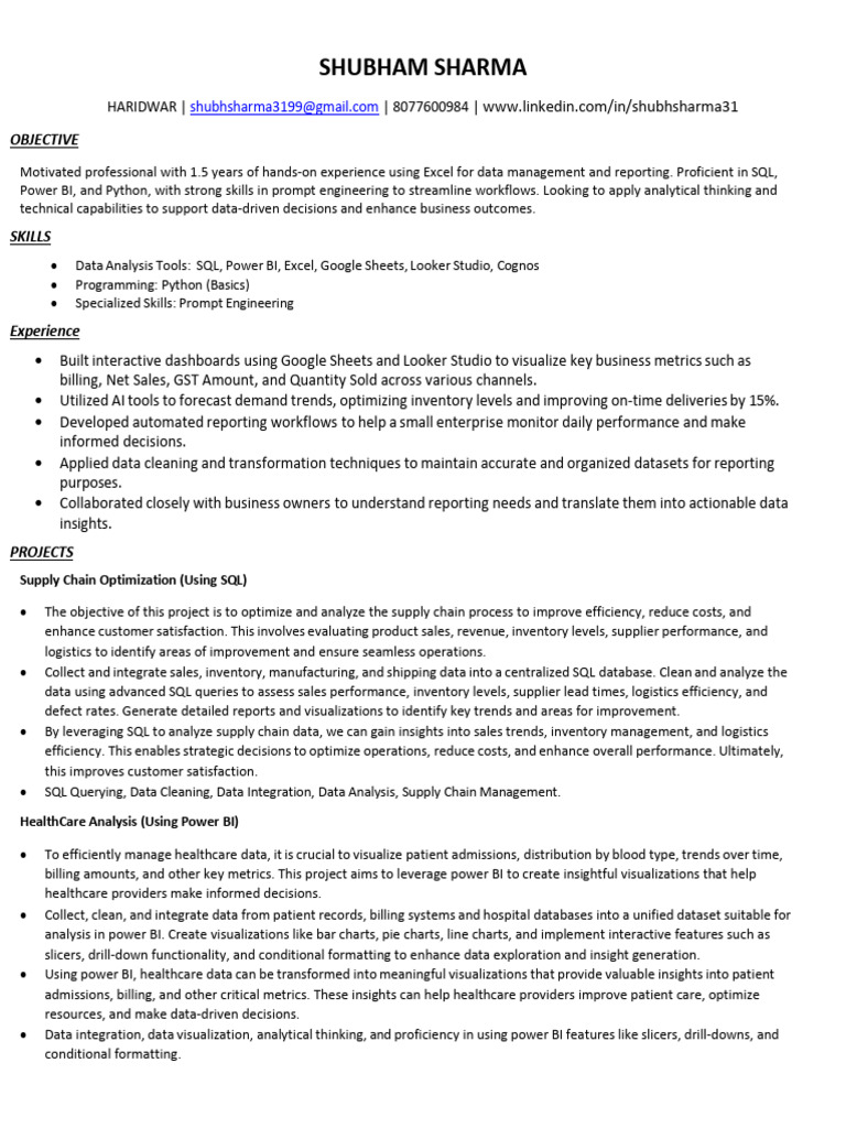 Shubham DA | PDF | Business Intelligence | Data
