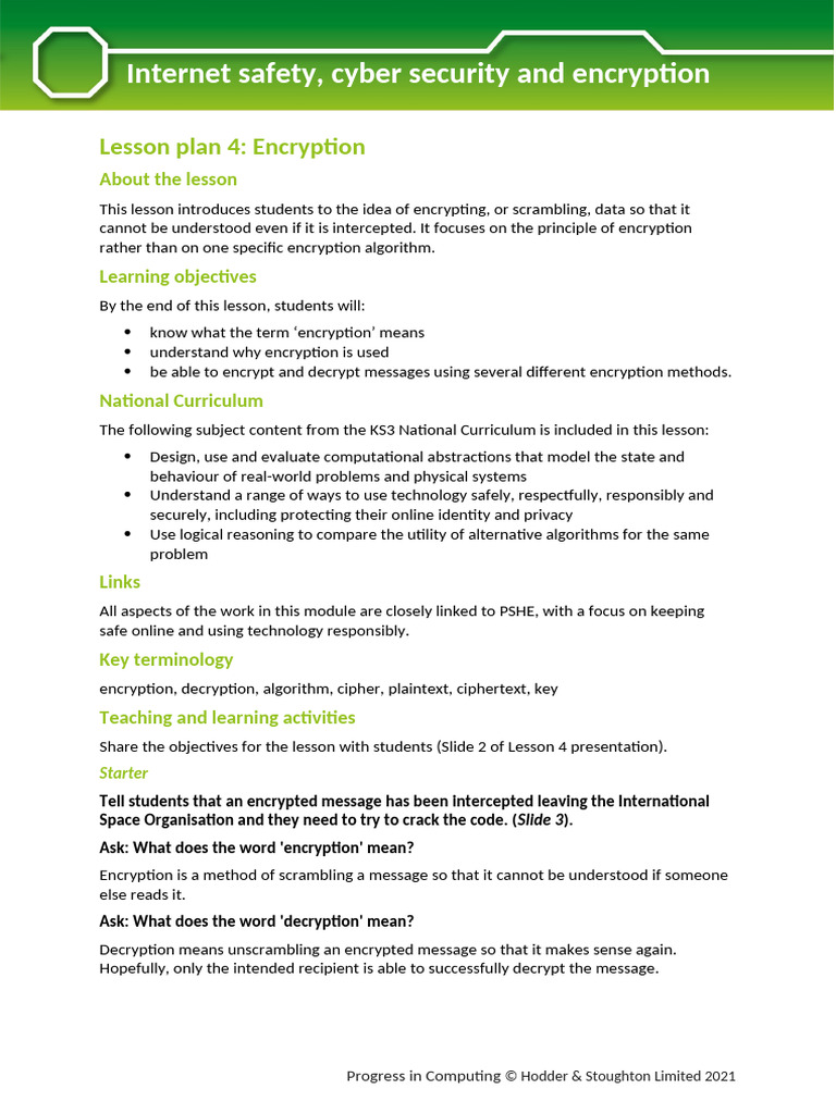 Lesson Plan 4 - Internet Safety, Cyber Security and Encryption | PDF ...