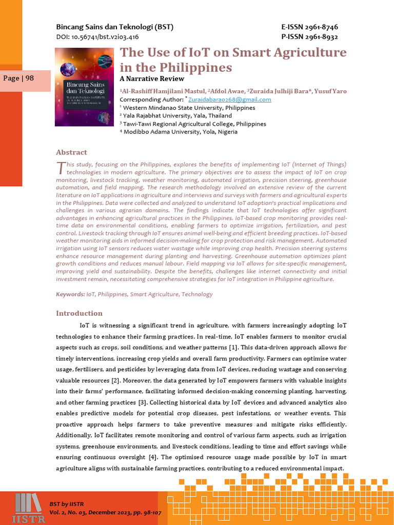 The Use of IoT On Smart Agriculture in The Philippines A Narrative ...