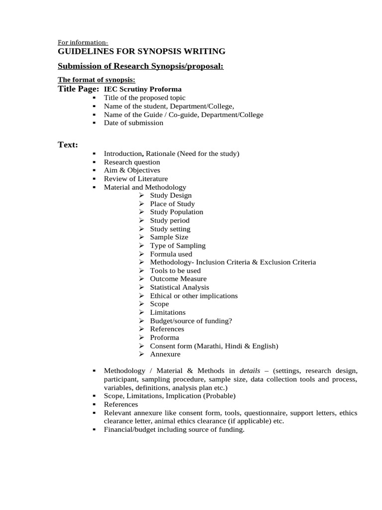 Guidelines For Synopsis Writing | PDF
