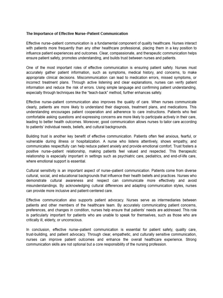 The Importance of Effective Nurse-Patient Communication | PDF | Nursing ...