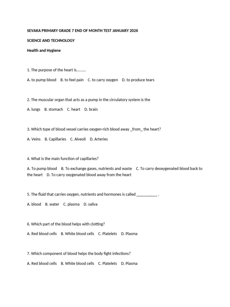 Science End of Month Test | PDF | Lung | Respiratory System