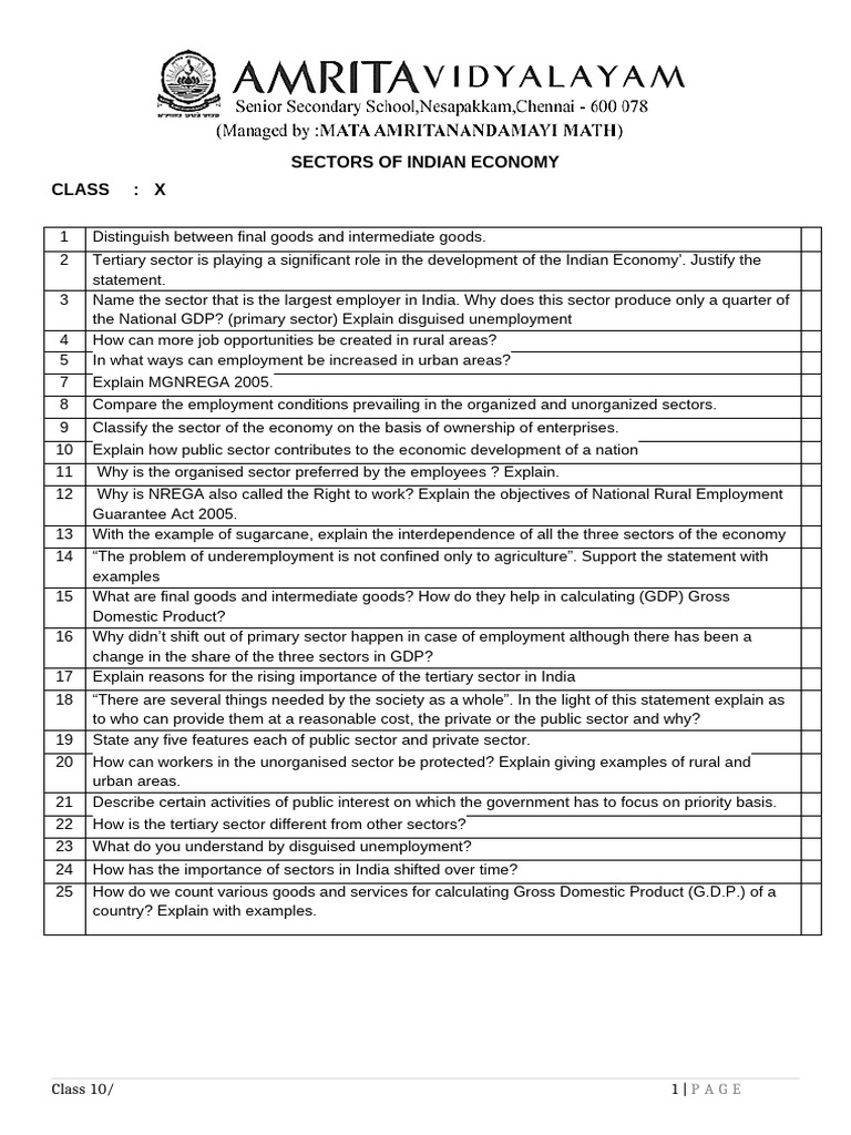 Sectors Revision Questions | PDF | Underemployment | Gross Domestic Product