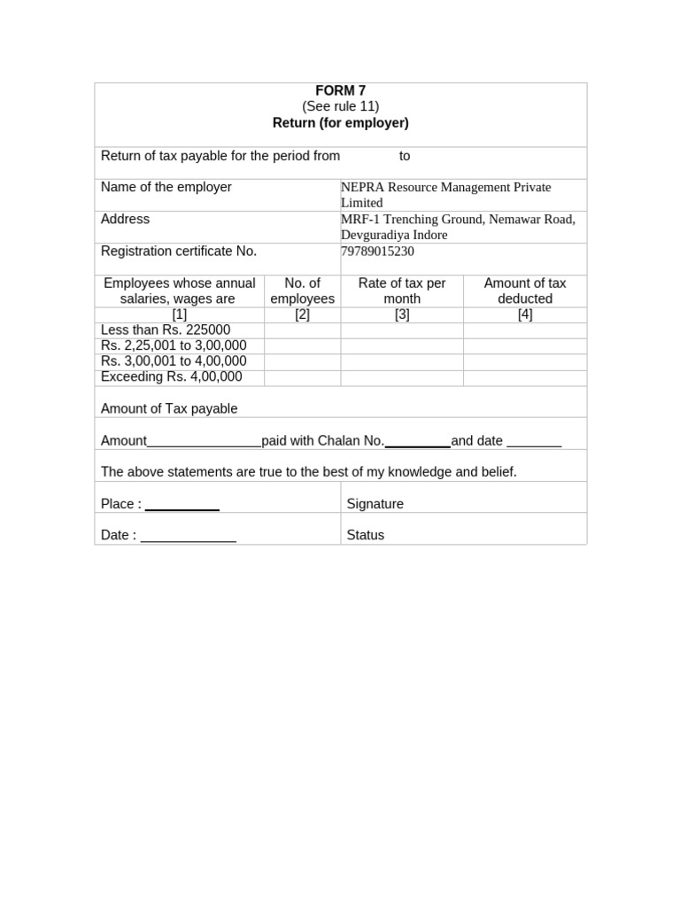 PT Return Form No 7 | PDF