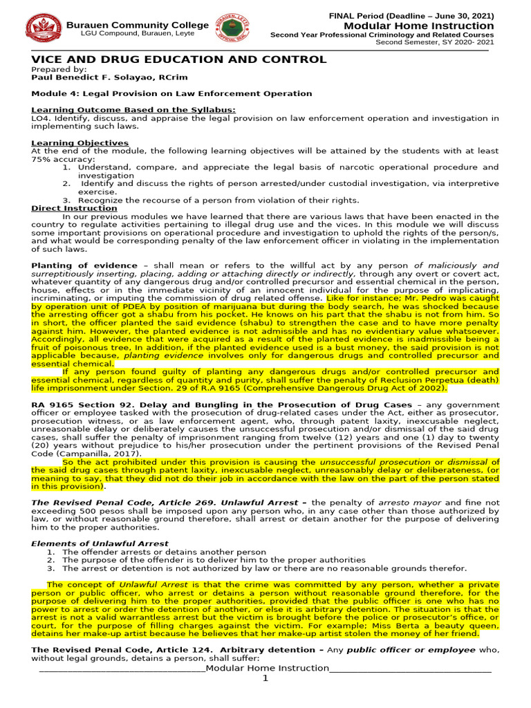 Module 4 For VDEC 1 | PDF | Search And Seizure | Search Warrant