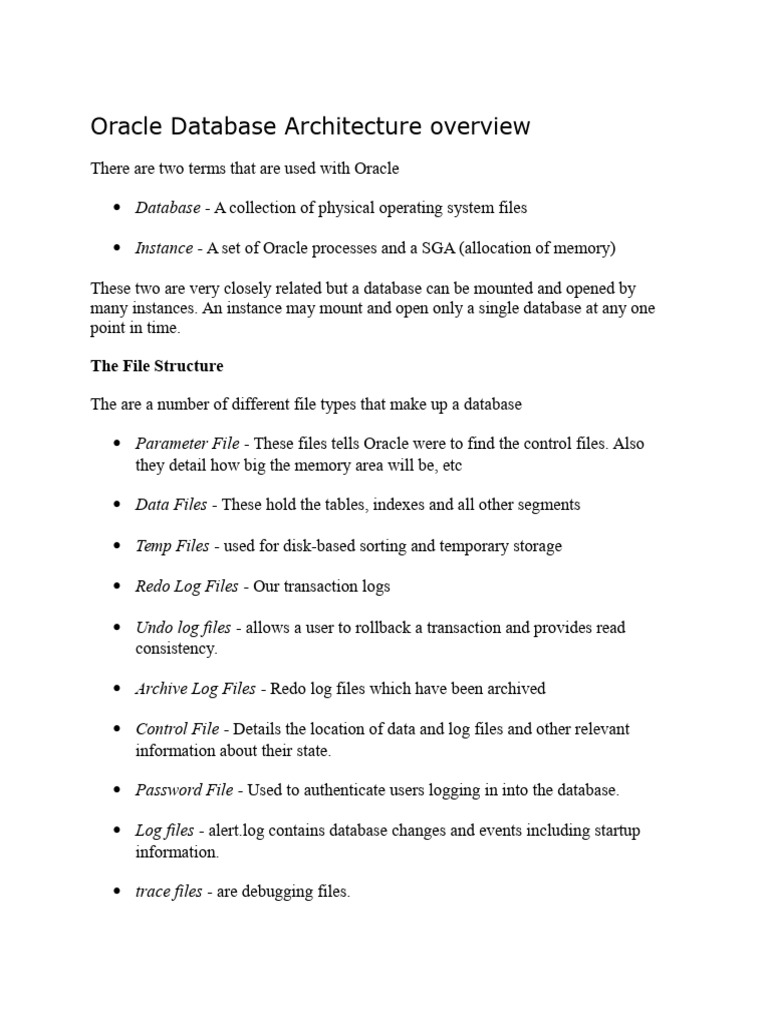 Oracle Database Architecture Overview | PDF | Database Transaction ...