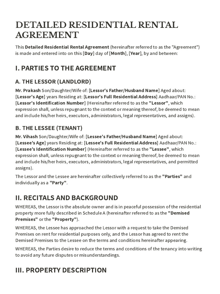 Detailed Residential Rental Agreement | PDF | Lease | Indemnity