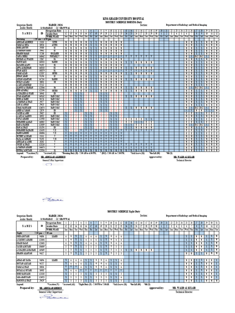 X-Ray Schedule MARCH 2026 | PDF