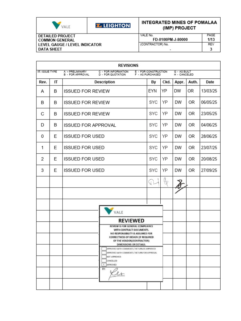 Fd-0100pm-J-80000_rev 3_common General Level Gauge Level Indicator Data ...