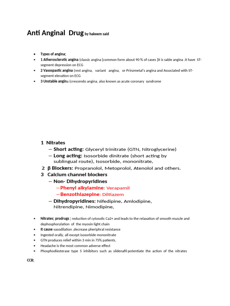 Anti Anginal Drug by Hakeem Said | PDF