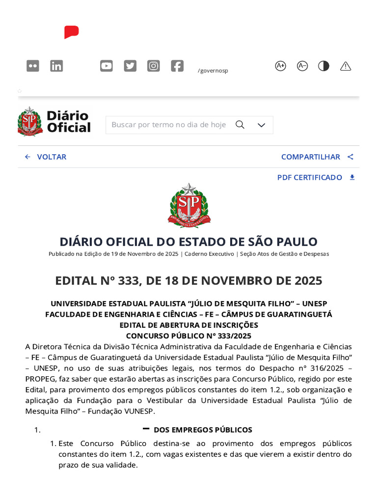 Diário Oficial Do Estado de São Paulo | PDF | Deficiência | Deficiência ...