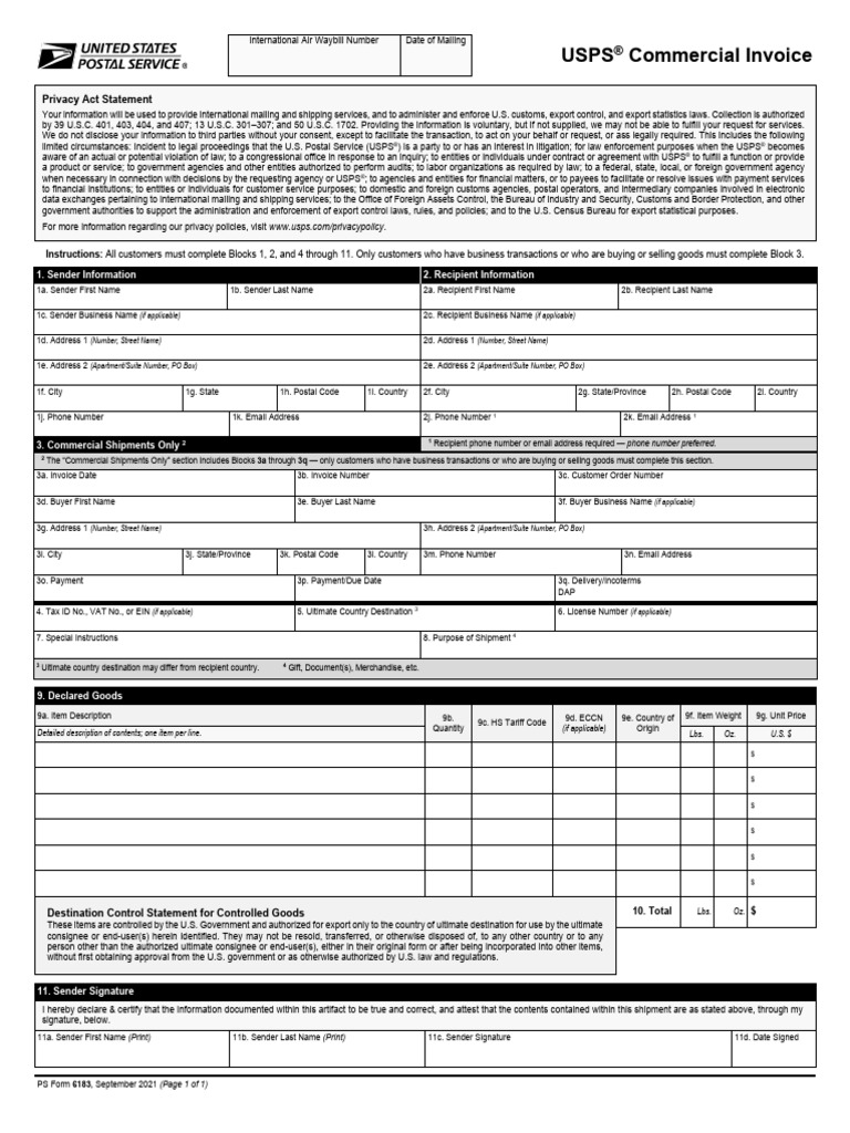 Ps 6183 | PDF | United States Postal Service | Customs