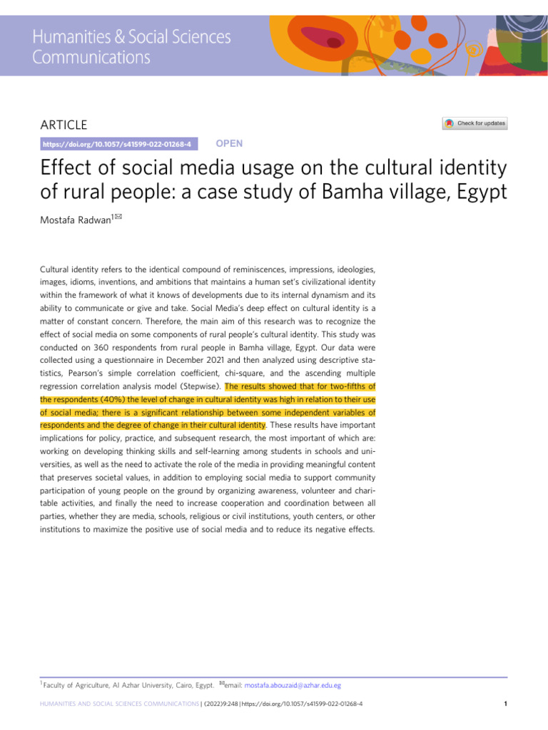 Effect of Social Media Usage On The Cultural Identity | PDF | Identity ...