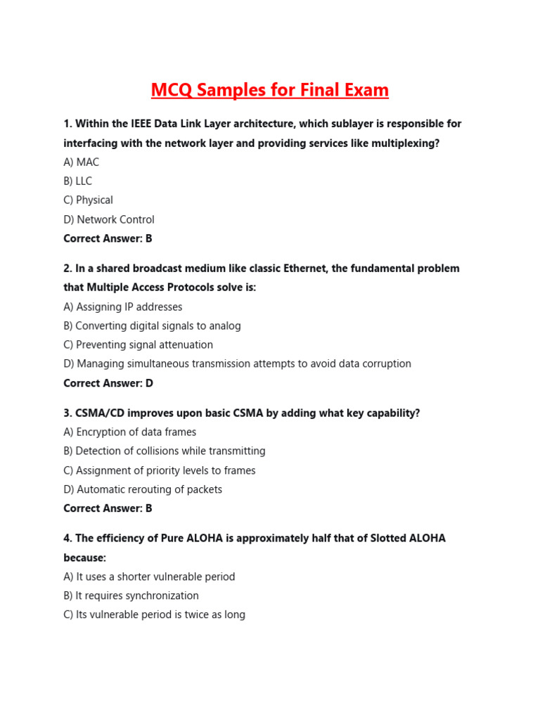 Samples For Final Exam Computer Network | PDF | Transmission Control ...