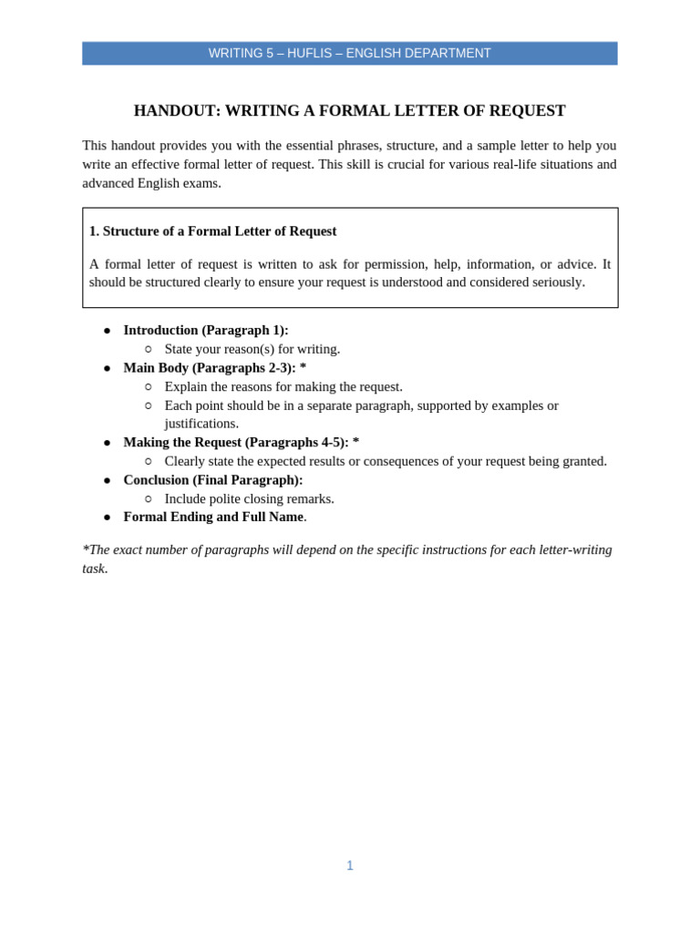 Handout - Letter or Request | PDF