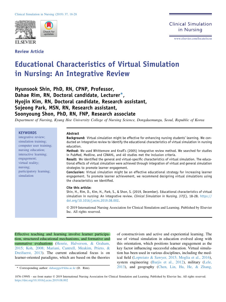 Educational Characteristics of Virtual Simulation in Nursing | PDF ...