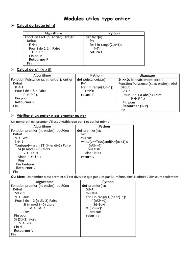 Modules Utiles Type Entier | PDF | Programmation informatique | Algèbre