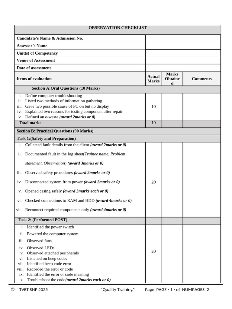 Summative Observation Checklist | PDF | Bios | Booting