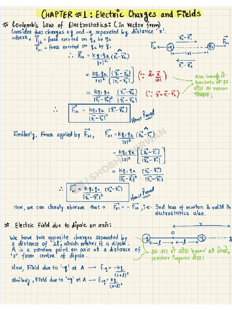 Class 12 Physics Chapter 1 and 2 Derivation | PDF