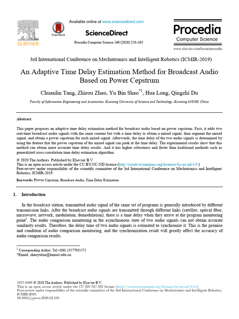 An Adaptive Time Delay Estimation Method For Broadcast 2020 Procedia ...