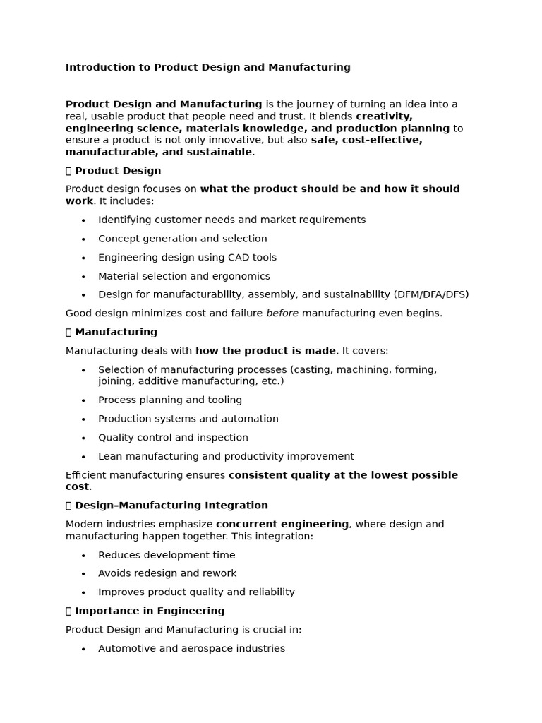 Introduction To Product Design and Manufacturing | PDF