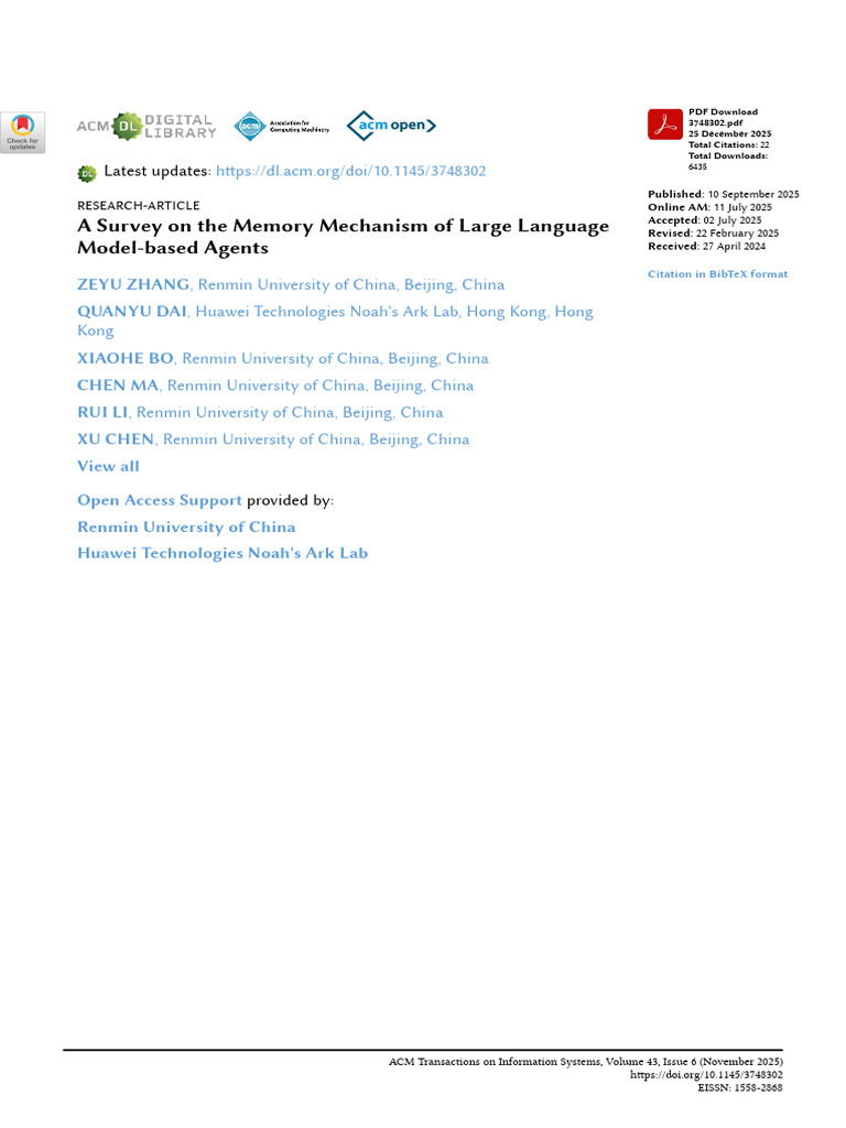 A Survey On The Memory Mechanism of Large Language Model-Based Agents ...