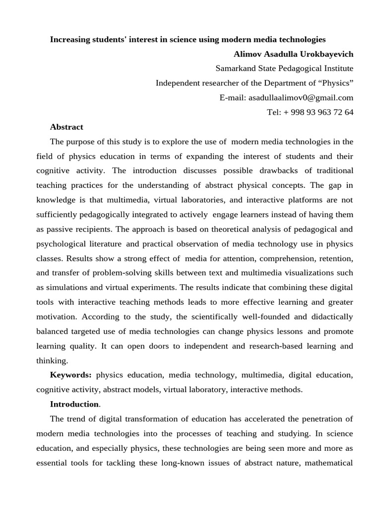 Increasing Students Interest in Science Using Mod ORIGINAL ARTICLE ...