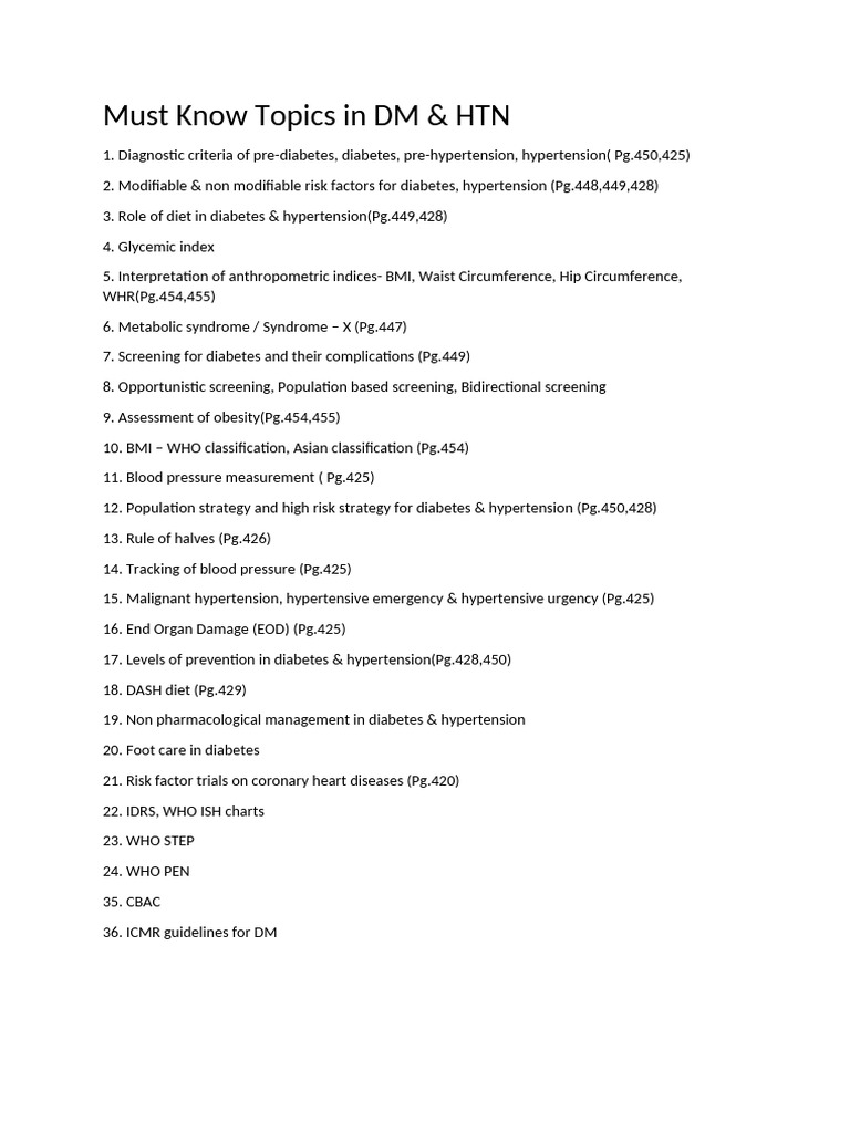 Must Know Topics in DM & HTN | PDF