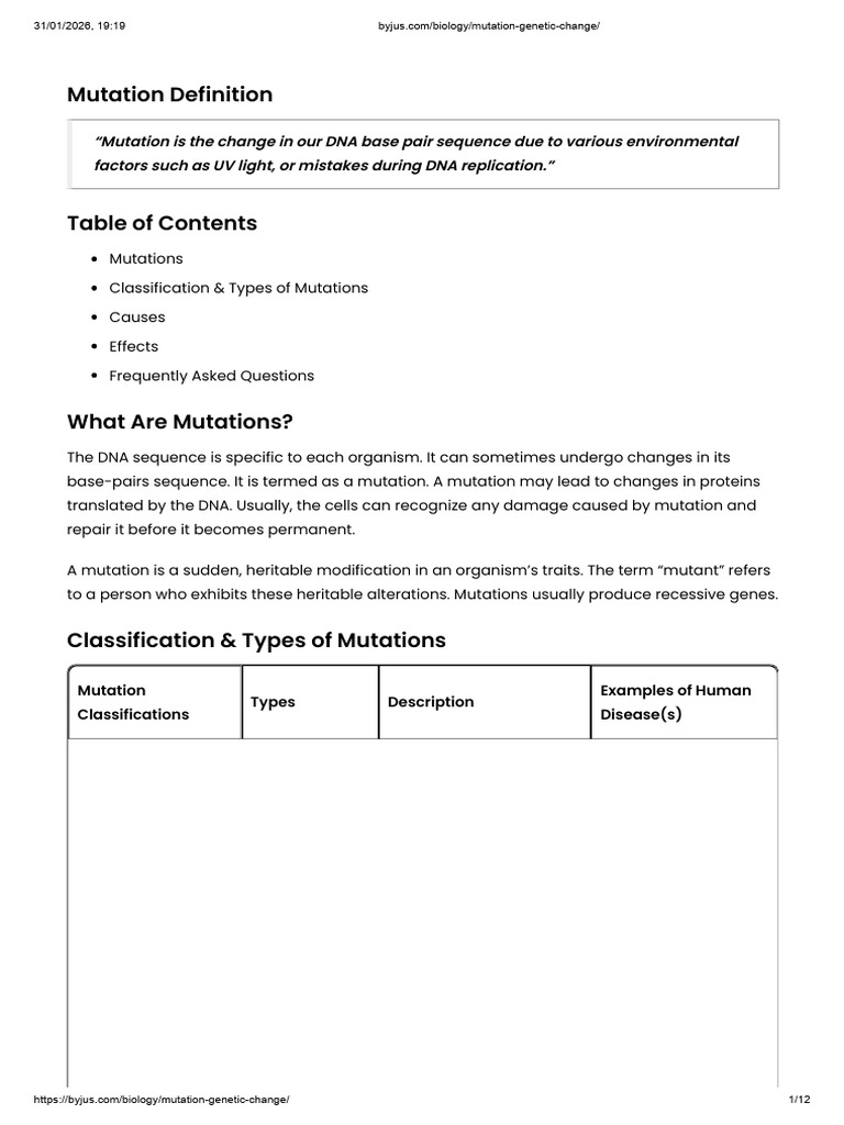 Biology Mutation-Genetic-Change | PDF | Mutation | Genetics