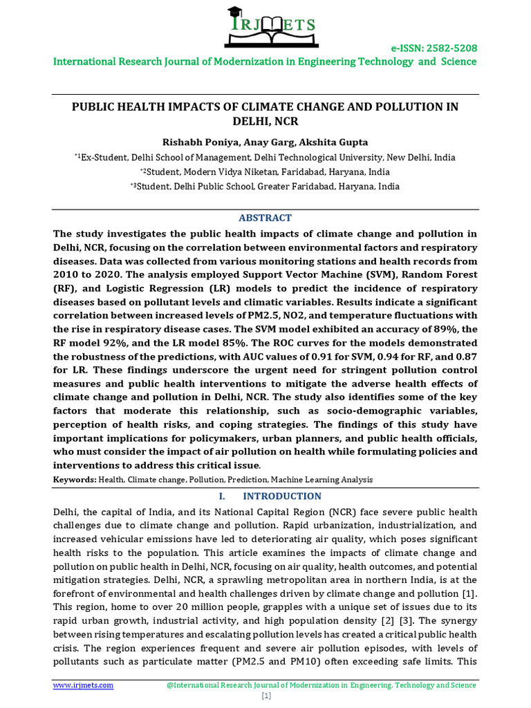 Public Health Impacts of Climate Change and Pollution in Delhi, NCR ...