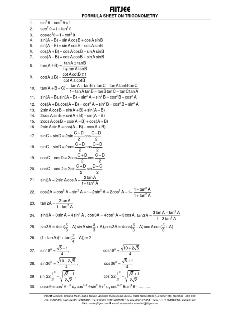 Formula Sheet On Trigonometry | PDF | Euclidean Geometry | Geometric Shapes