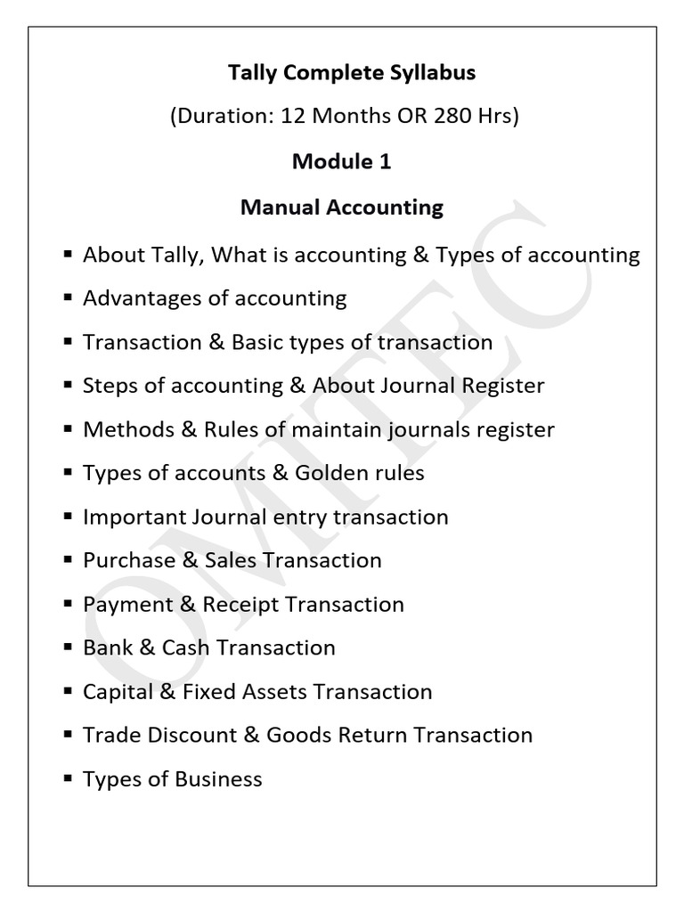 Tally Syllabus (Basic To Advance) | PDF | Debits And Credits | Invoice
