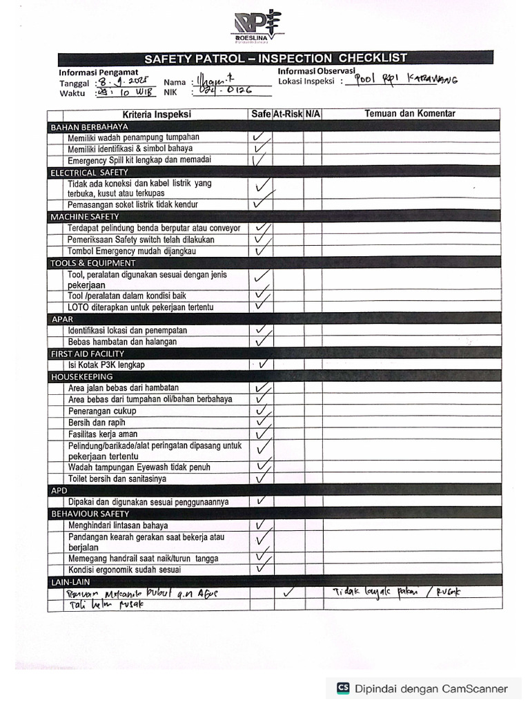 Cheklist Safety Patrol | PDF