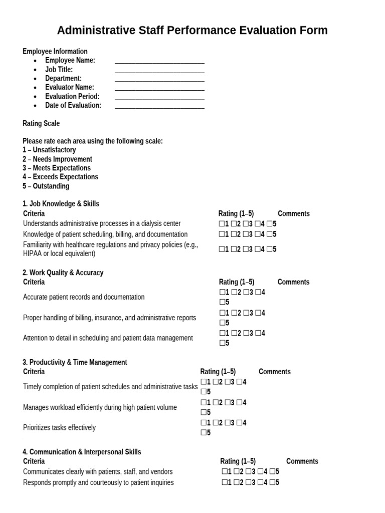 Administrative Staff Performance Evaluation Form | PDF | Performance ...