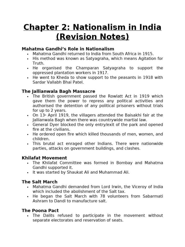 Chapter 2 Nationalism in India Revision | PDF | Mahatma Gandhi ...