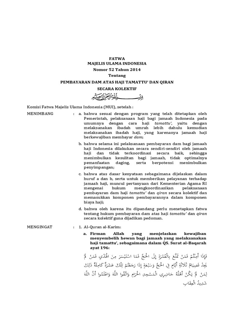 Fatwa MUI Tentang Ketentuan DAM Hadyu | PDF