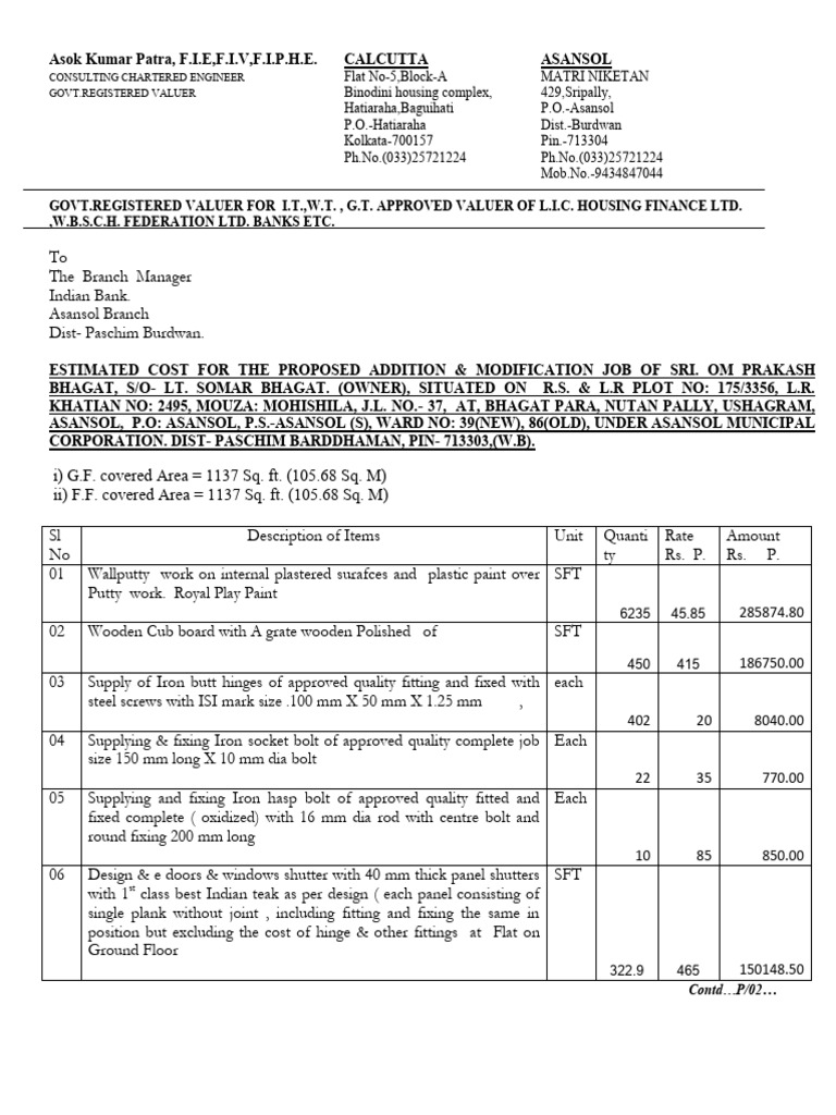 Extra Work, Modification Sri Debabrata Barai 900000 | PDF | Screw ...