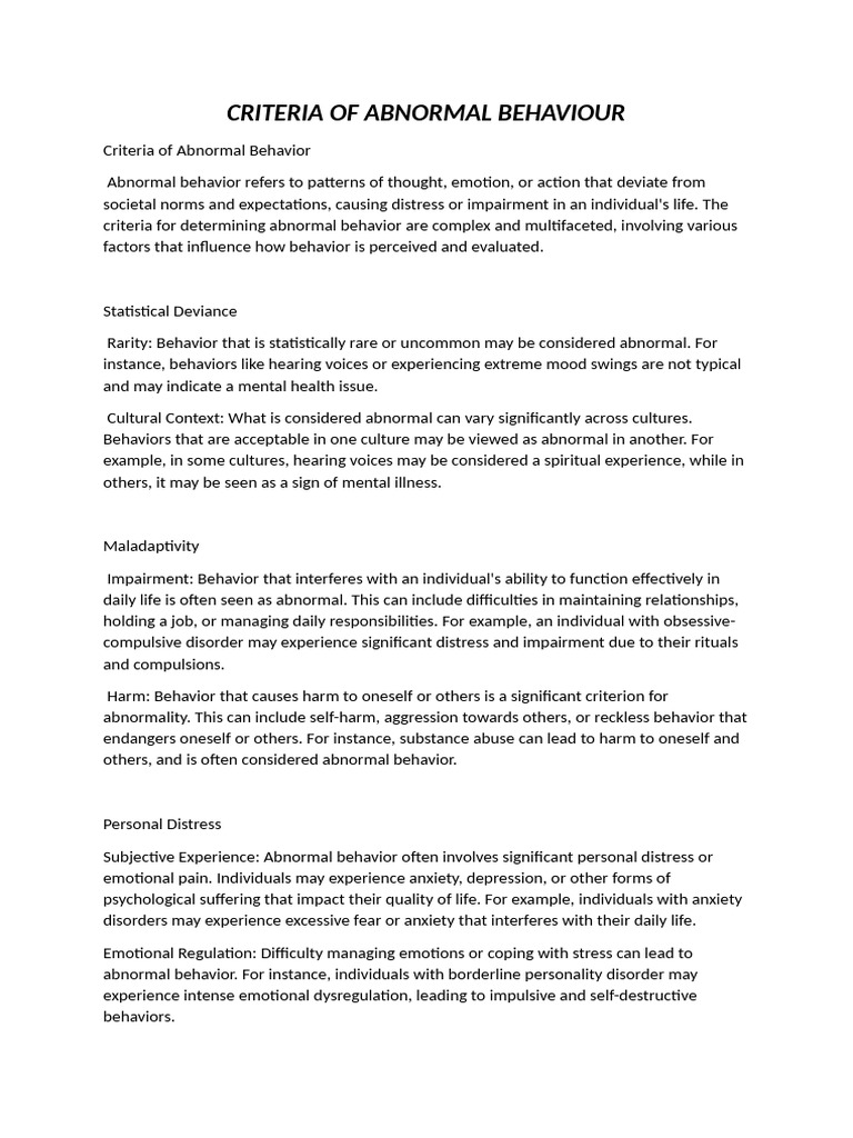 Criteria of Abnormal Behaviour | PDF | Mental Disorder | Anxiety