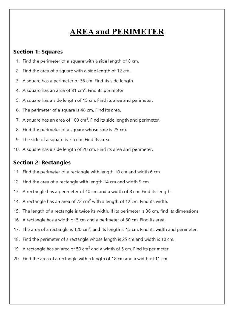 Area and Perimeter | PDF