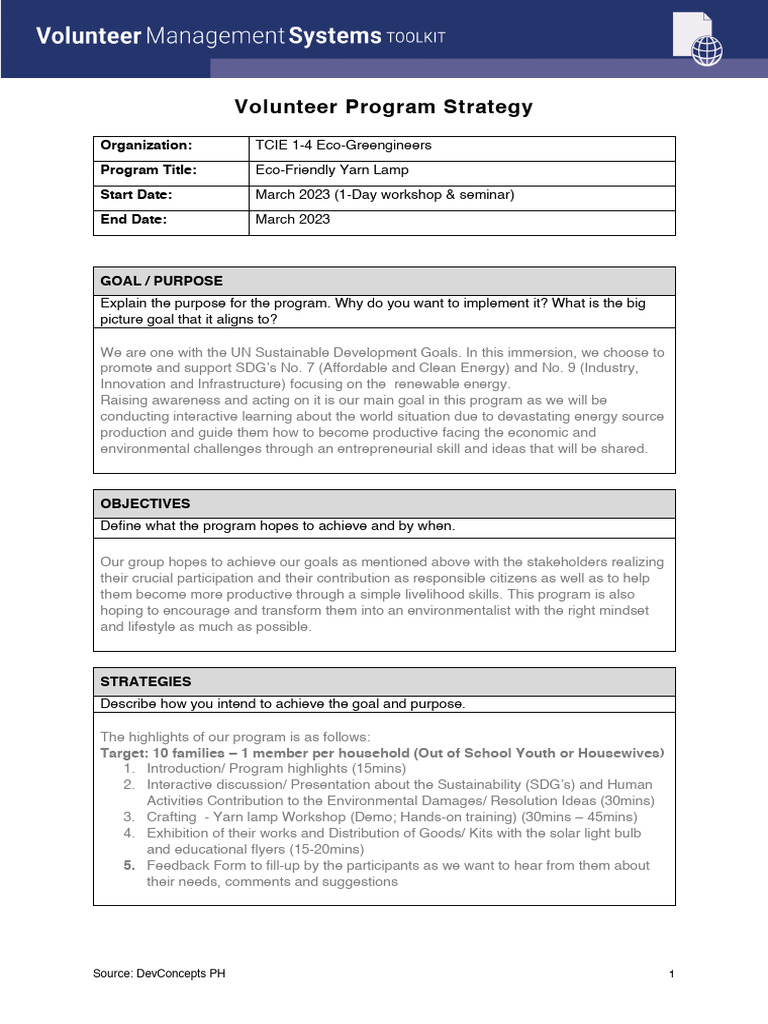 Volunteer Program Strategy Template | PDF | Sustainability ...