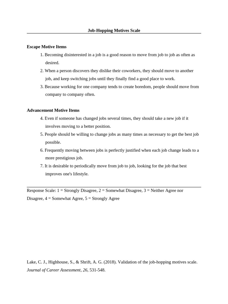 Job Hopping Motives Scale | PDF