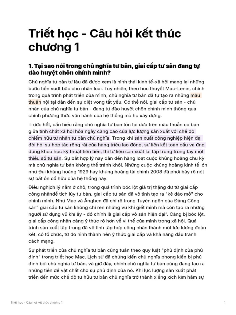 Trit Hc - Cu Hi Kt Thc Chng 1 | PDF