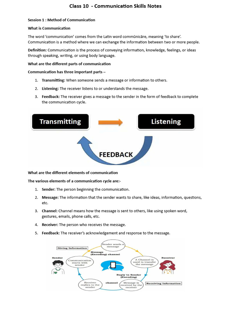 Class 10 - Commiunication Skill Notes | PDF | Nonverbal Communication ...