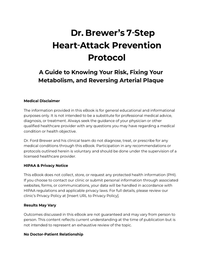 DR Brewer's 7 Step Heart Attack Prevention Protocol | PDF | High ...
