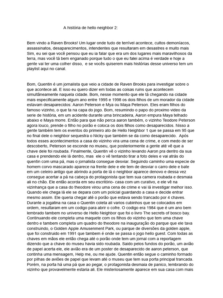 A História de Hello Neighbor 2 | PDF