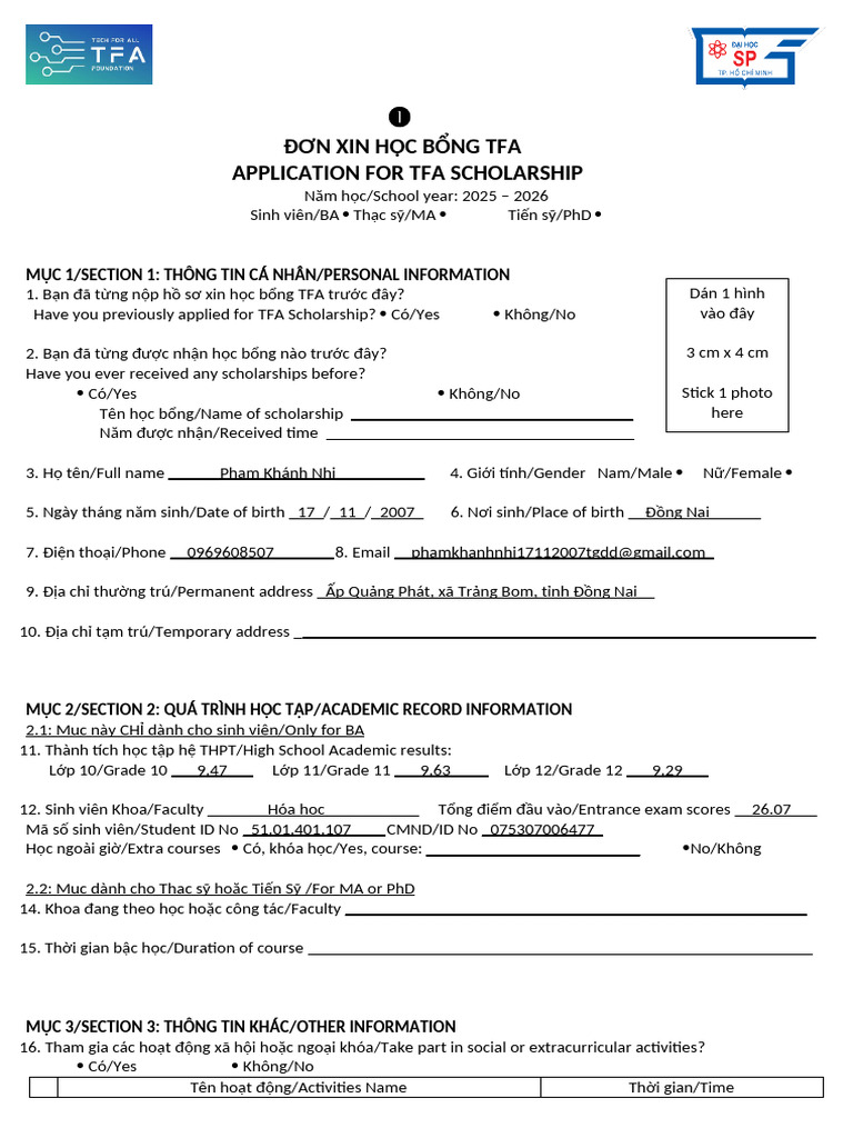 1.TFA Application Form | PDF