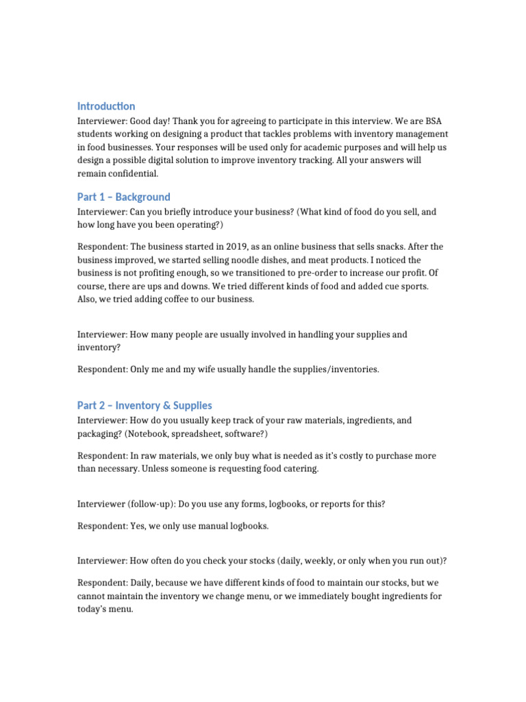 Interview Transcript Template | PDF | Inventory | Business