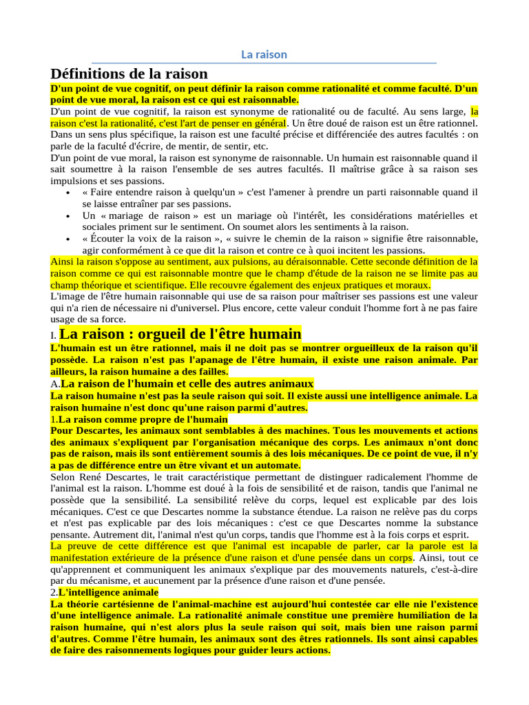 La Raison Cours | PDF | Raison | René Descartes